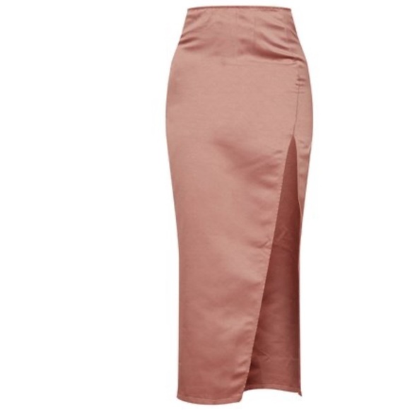 Pretty Little Thing Mocha Satin Midi Split Back Midaxi Skirt 4 NWT - Picture 1 of 6